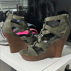Olive Green Strappy Wedge Sandals